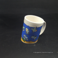 Unique shape Stoneware Ceramic Slanted Coffee Mugs With Customized printing.